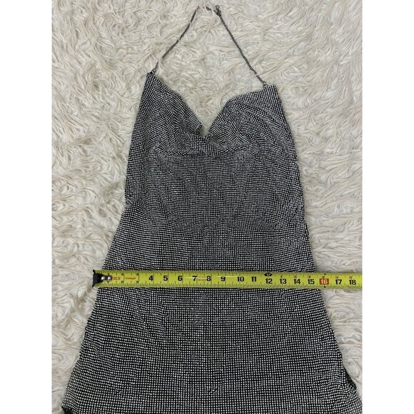 Rhinestone Chainmail Side Slit Sexy Mini Dress Silver & Black Party Size S/M - Picture 7 of 16